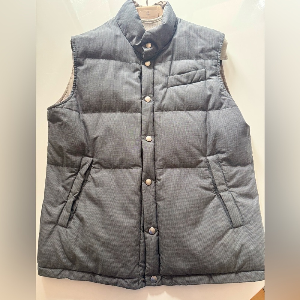 Brunello Cucinelli Gray Houndstooth reversible lightweight vest, size L U.S.